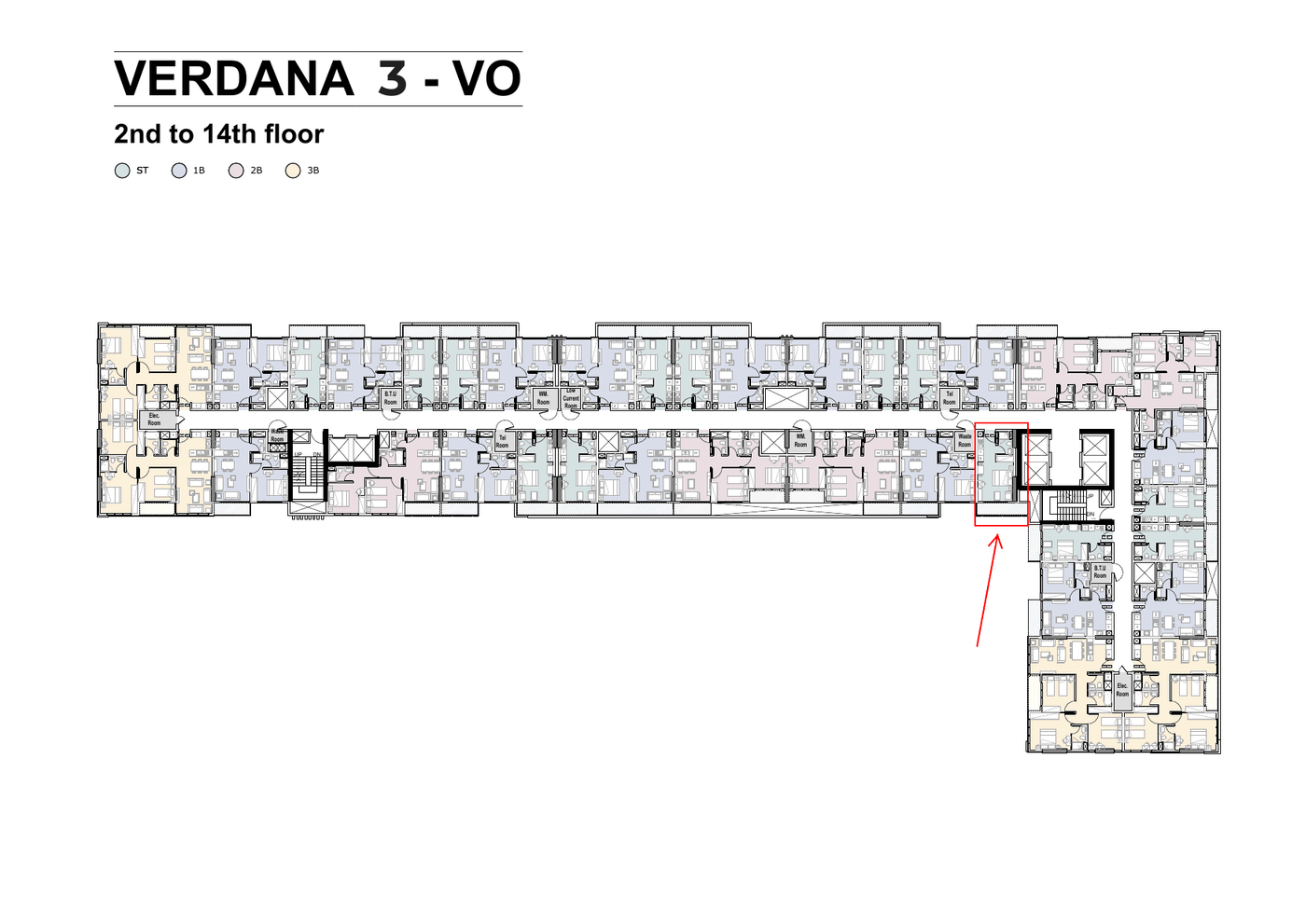 Typical floor plan for block VO (2nd to 14th floor), with unit 1336's position marked
